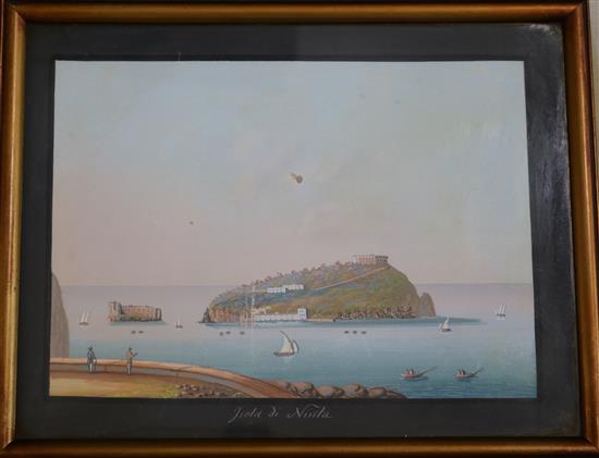 19th century Neapolitan School Isola di Nisita; Procita; Capri and Ischia overall 7.25 x 9.5in.